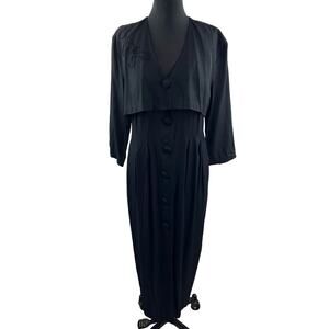 VINTAGE Atina by Karon Crosby Long Sleeve Maxi Dress Black Button Down Size 14